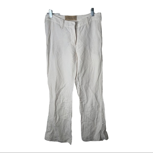 AYA MUSE Ivory Wide Leg Linen Blend Trousers Small - Picture 7 of 8